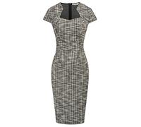 GRACE KARIN Women's Gorgeous Work Pencil Dress Cap Sleeve Sexy Bodycon Dress, Black (Plaid), L