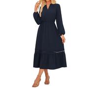 GRACE KARIN Women's Henry V-Neck Lace Hem Dress Outfit Dress for Wedding Guests Navy Blue XXL