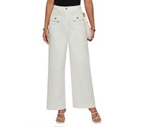 GRACE KARIN Womens High Waist Wide Leg Straight Pants Stretchy Cropped Casual Flare with Pockets, White, XL