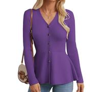 GRACE KARIN Women's Jackets Knit Autumn Long Sleeve Button Down Slim Fit Cardigans Winter Jumpers Shrugs Purple L