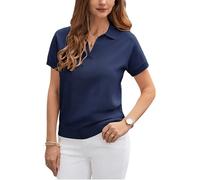 GRACE KARIN Women's Jumper Short Sleeve V Neck Polo Knit Shirts Casual Sweater Tops Navy Blue M
