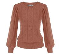 GRACE KARIN Women's Jumpers for Autumn Winter Crew Neck Long Sleeve Hollowed Out Elastic Party Leisure Sweater Pullover Orange Red XL
