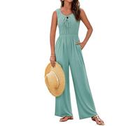 GRACE KARIN Women's jumpsuit elegant summer sleeveless high waist overalls wide leg romper with pockets blue-green XL