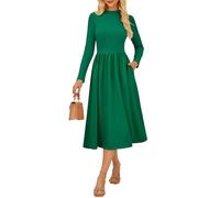 GRACE KARIN Womens Ladies Plain Swing Dress Casual Long Sleevemockneck midi Dress with pockes Pure Green XL