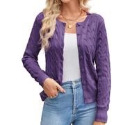 GRACE KARIN Women's Lightweight Cardigan Button Down Knitwear Sweater Tops Long Sleeve Cable Knit Shrugs Blue Purple S