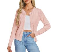 GRACE KARIN Women's Lightweight Cardigan Button Down Knitwear Sweater Tops Long Sleeve Cable Knit Shrugs Light Pink XL
