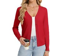 GRACE KARIN Womens Lightweight Cardigan Summer Classic V Neck Button Down Knit Shrugs Jumper L Fiery Red