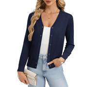 GRACE KARIN Womens Lightweight Cardigan Summer Classic V Neck Button Down Knit Shrugs Jumper L Navy Blue