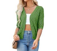 GRACE KARIN Women's Lightweight Crochet Cardigan Button Down, V-Neck Short Sleeve Summer Cardigans for Women UK, Ladies Knitted Cropped Bolero Cardigans Green XL