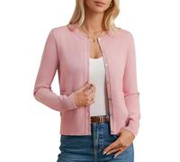 GRACE KARIN Women's Lightweight Cropped Cardigan with Pockets Long Sleeve Open Front Outwear Pink XXL