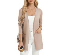 GRACE KARIN Womens Long Cardigans, Spring Summer Lightweight Knit Bolero, Open Front V Neck Cardigan Blazer with Pockets Khaki S