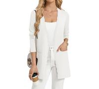 GRACE KARIN Womens Long Cardigans, Spring Summer Lightweight Knit Bolero, Open Front V Neck Cardigan Blazer with Pockets Pure White S