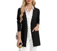 GRACE KARIN Womens Long Cardigans, Summer V Neck Cardigan with Pockets | Slim-fit, thigh-length. Open front with wavy trim, medium stretch. Versatile over dresses, tops & tanks for all seasons