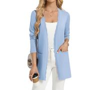 GRACE KARIN Womens Long Cardigans, Summer V Neck Cardigan with Pockets | Slim-fit, thigh-length. Open front with wavy trim, medium stretch. Versatile over dresses, tops & tanks for all seasons