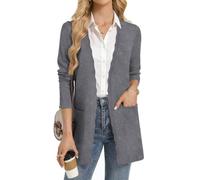 GRACE KARIN Womens Long Cardigans, Summer V Neck Cardigan with Pockets | Slim-fit, thigh-length. Open front with wavy trim, medium stretch. Versatile over dresses, tops & tanks for all seasons
