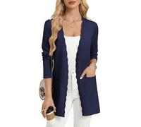 GRACE KARIN Womens Long Cardigans, Summer V Neck Cardigan with Pockets | Slim-fit, thigh-length. Open front with wavy trim, medium stretch. Versatile over dresses, tops & tanks for all seasons