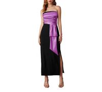 GRACE KARIN Women's Long Evening Dresses Satin Strapless Dress Sexy Party Cocktail Dress Contrasting Colours Bodycon Party Dress with Side Slit Black-Violet Size 8