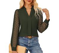 GRACE KARIN Womens Long Sleeve Autumn Winter Blouses Elegante Henry V Neck Shirt Going Out Tops Army Green M