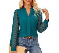 GRACE KARIN Womens Long Sleeve Autumn Winter Blouses Elegante Henry V Neck Shirt Going Out Tops Peacock Blue M