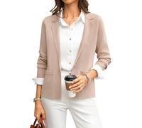 GRACE KARIN Women's Long Sleeve Blazers, Elegant Lapel V Neck Wedding Guest Cardigans, Casual Buttons Work Office Wear with Pockets CL081-02/Apricot L