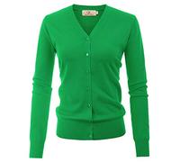 GRACE KARIN Women's Long Sleeve Button Down Sweater Classic V-Neck Knit Cardigan, Green, XXL