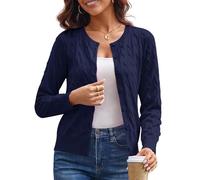 GRACE KARIN Women's Long Sleeve Button Up Cable Knit Cardigan Lightweight 2025 Crewneck Button Down Sweaters for Women, Navy Blue, Small
