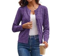 GRACE KARIN Womens Long Sleeve Button Up Cable Knit Cardigan Lightweight 2025 Crewneck Button Down Sweaters for Women, Mid-purple, L
