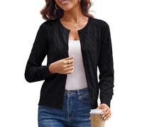 GRACE KARIN Women's Long Sleeve Button Up Cable Knit Cardigan Lightweight 2025 Crewneck Button Down Sweaters for Women, Black, XL