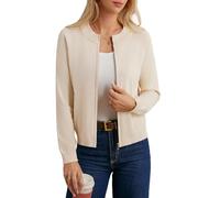 GRACE KARIN Womens Long Sleeve Crew Neck Cardigan Elegant Work Knit Jacket Ribbed Zip Front Shrug Apricot XXL