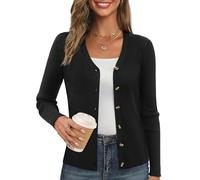 GRACE KARIN Women's Long Sleeve Ribbed Knit Cardigan Soft Stretch V-Neck Button Front Sweater CL2587-01/Black M