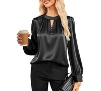 GRACE KARIN Women's Long Sleeve Satin Blouses Stand Collar Loose Fit Party Business Blouses Black L