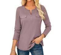 GRACE KARIN Women's Long Sleeve Tank Tops Crew Neck Zip Waffle Blouses Formal Business Work T Shirt for Women UK Purple S