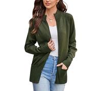 GRACE KARIN Women's Long Sleeve Zip Up Knit Cardigan with Pockets Stand Collar Full Zip Sweater Coat Lightweight, Dark Army Green, L