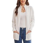 GRACE KARIN Women's Long Sleeve Zip Up Knit Cardigan with Pockets Stand Collar Full Zip Sweater Coat Lightweight, Ivory White, XXL