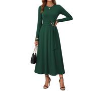 GRACE KARIN Women's Maxi Dress Casual Long Sleeve Crew Neck A Line Ladies Elegant Evening Dresses with Pockets Dark Green XL