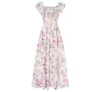 GRACE KARIN Women's Off Shoulder Boho Dress Front Slit A Line Maxi Midi Summer Floral Dresses CL0213-09/Green Leaf Rose Floral M