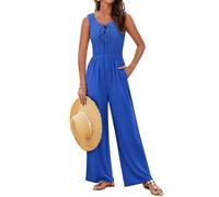 GRACE KARIN Women's one piece romper elegant bodysuit sleeveless hollow out cut front tie playsuits with pockets sapphire 2XL