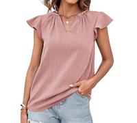 GRACE KARIN Womens Ruffled Neckline Shirts Tunic Tops for Women Casual Daily Shirts Tops Pink XL