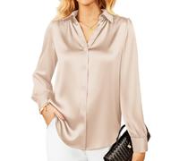 GRACE KARIN Womens Satin Silk Blouse Button Down Shirts Long Sleeve Blouse Casual Work Office Tops Apricot XXL