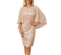 GRACE KARIN Women's Sequin Cocktail Dress with Chiffon Shawl Knee Length Wedding Guest Dress for Evening Gown Party Black M