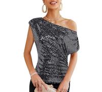 GRACE KARIN Women's Sequin Glitter Party Top for Festive Outfits, black/silver, L