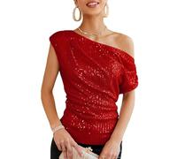 GRACE KARIN Women's Sequin Glitter Party Top for Festive Outfits, red, S