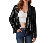 GRACE KARIN Women's Sequin Jacket Elegant Sparkly Wedding Guest Vintage Gown Long Sleeve Shrug Sequin Kimono Cover Up Black XXL