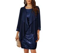 GRACE KARIN Women's Sequined Dress with Coat Round Neck Sleeveless A Line Dress Hips-Wrapped A Line Dress Dark Blue XL