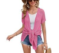 GRACE KARIN Women's Short Sleeve Cardigans Dressy Swimsuit Cover Ups Lightweight Open Front Cardigans Cover Ups Hot Pink M