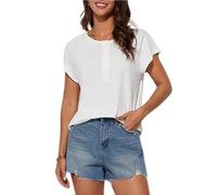 GRACE KARIN Women's Short Sleeve T Shirt Crew Neck Half Placket Button-Up Top Casual Summer Blouse Lightweight Breathable Pullover White M
