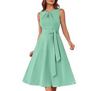 GRACE KARIN Women's Sleeveless A-line Dress with Round Neck and Belt Light Green XL