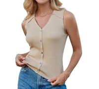 GRACE KARIN Women's Sleeveless Button-Down Sweater Tops Vest V-Neck Ribbed Knitwear Slim Fit Top for Office Everyday Wear Apricot XXL