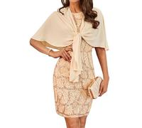 GRACE KARIN Women's Sleeveless Glitter Sequins Cocktail Dress Round Neck Evening Dress with Tulle Scarf Elegant Two Piece Dress for Wedding, Champagne gold., 22