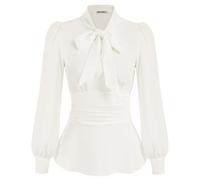 GRACE KARIN Women's Slim Fit Autumn Winter Long Sleeve Tops Retro Ruffled Corset Blouse Formal Blouse White S